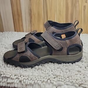 TIMBERLAND GARRISON OPEN TOE VELCRO BROWN LEATHER MENS SANDALS SIZE 12 IN GUC